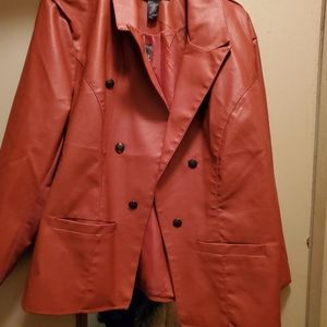 ASHLEY STEWART FAUX LEATHER BLAZER